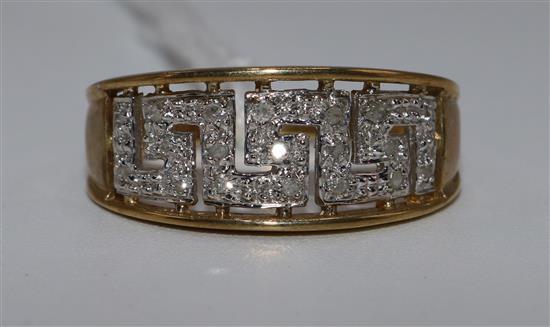 9ct gold diamond Greek key ring